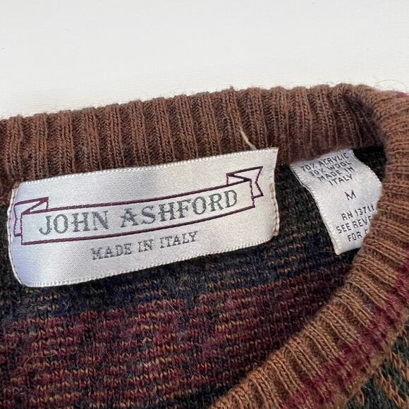 John Ashford Vintage Men's Brown Plaid Sweater men's size Medium Acrylic Wool - Picture 3 of 5